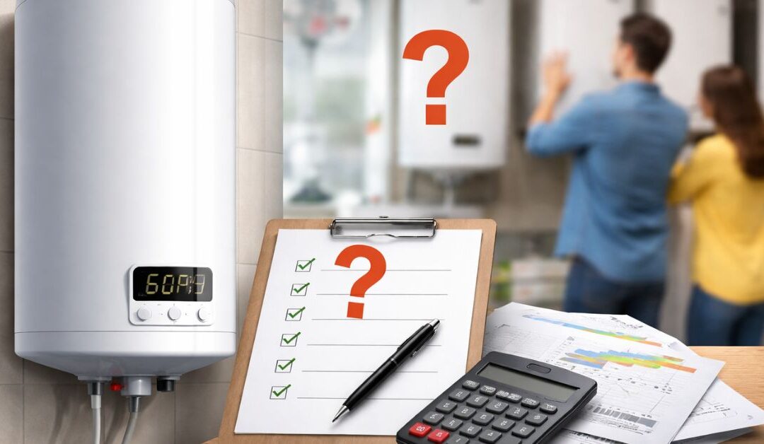 Električni bojler u kupatilu i izbor modela u prodavnici koji prikazuje dileme pri kupovini bojlera